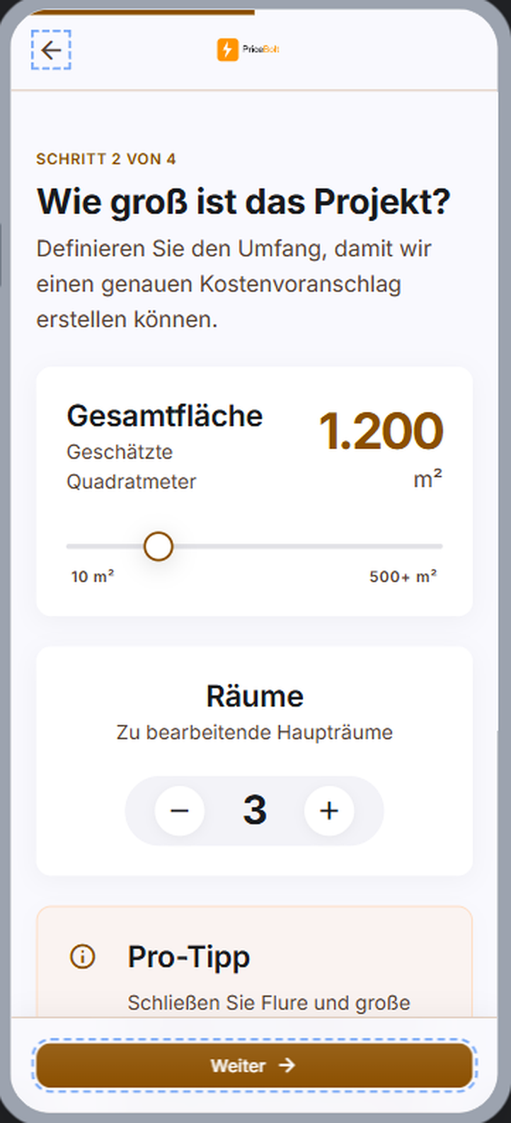 PriceBolt Projektgröße